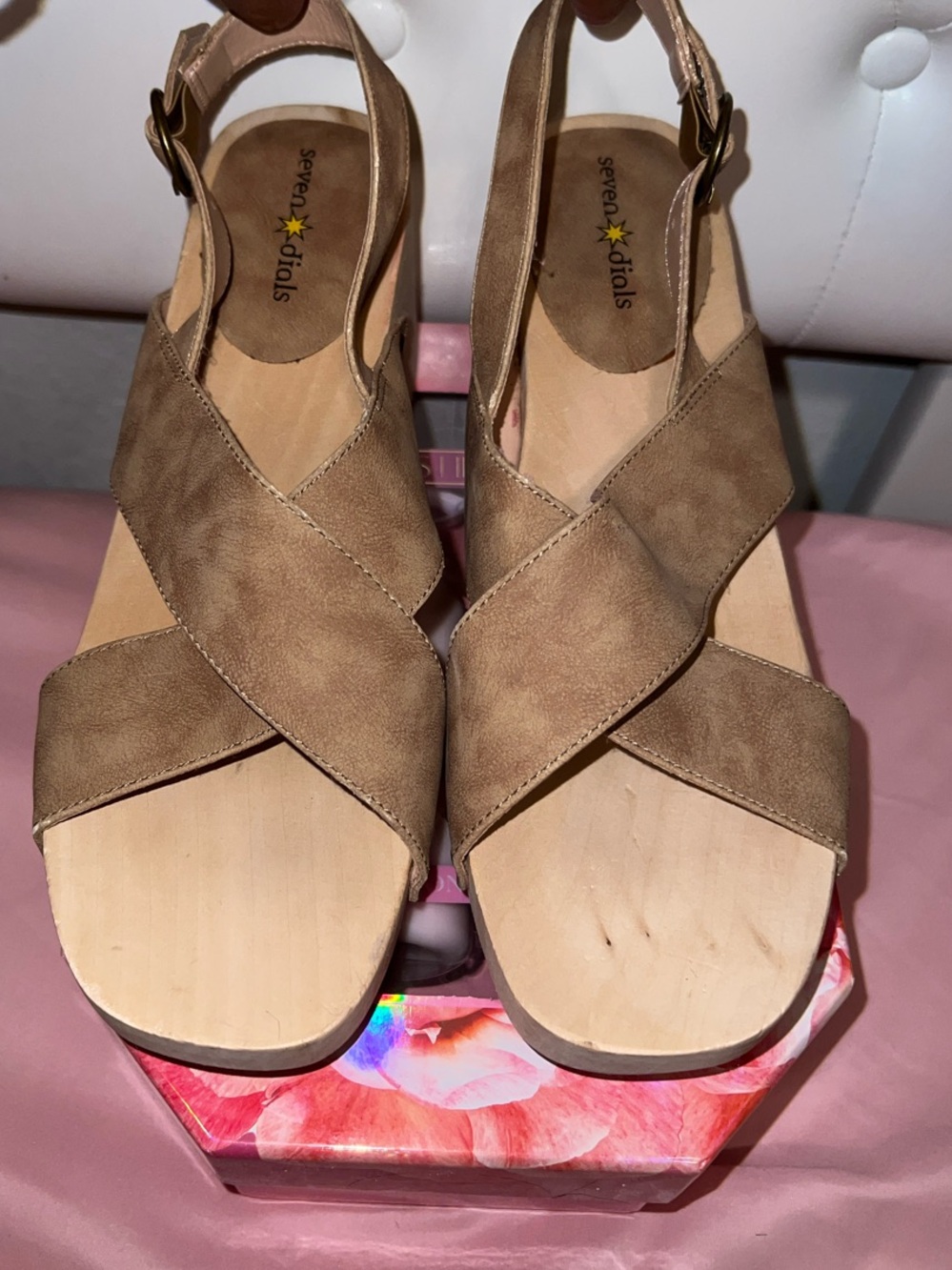 Seychelles Taupe Crisscross Slingback Wedge Sandals